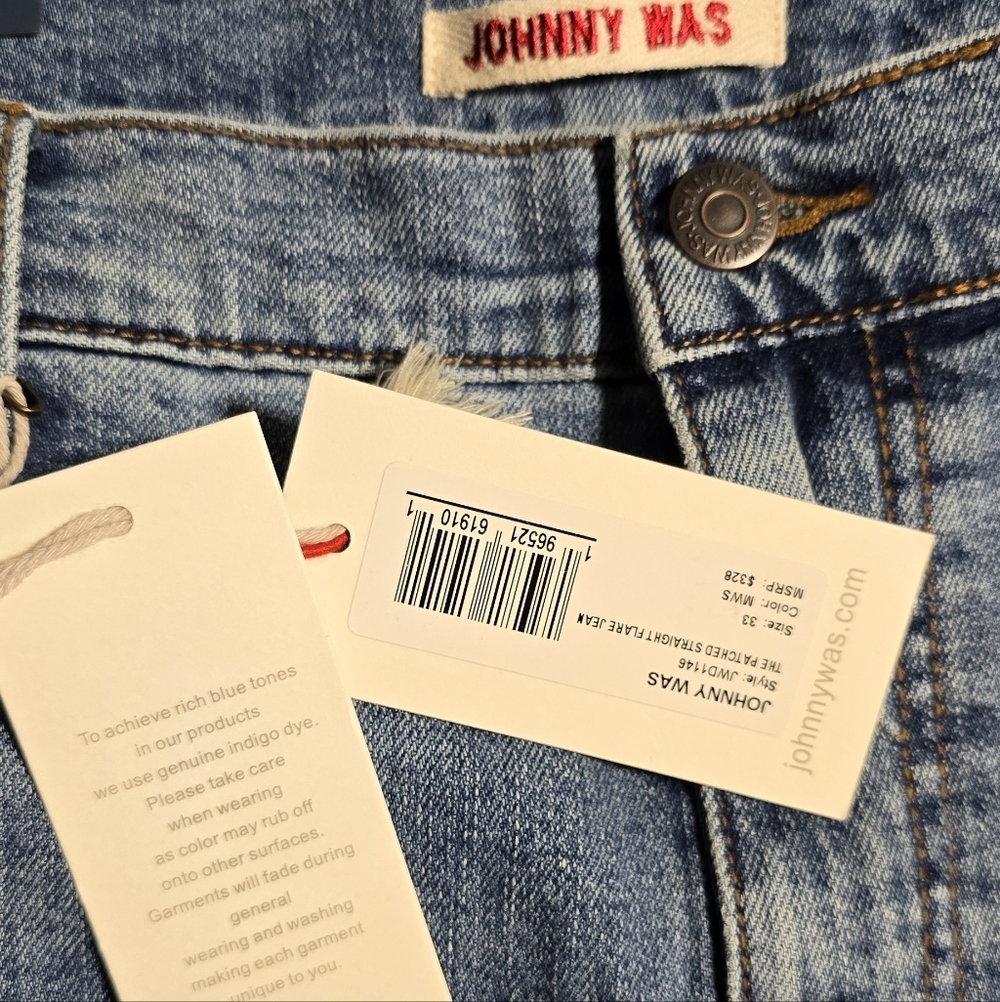 Johnny Was Blue Patchwork Straigh Flare Jeans - Picture 5 of 6